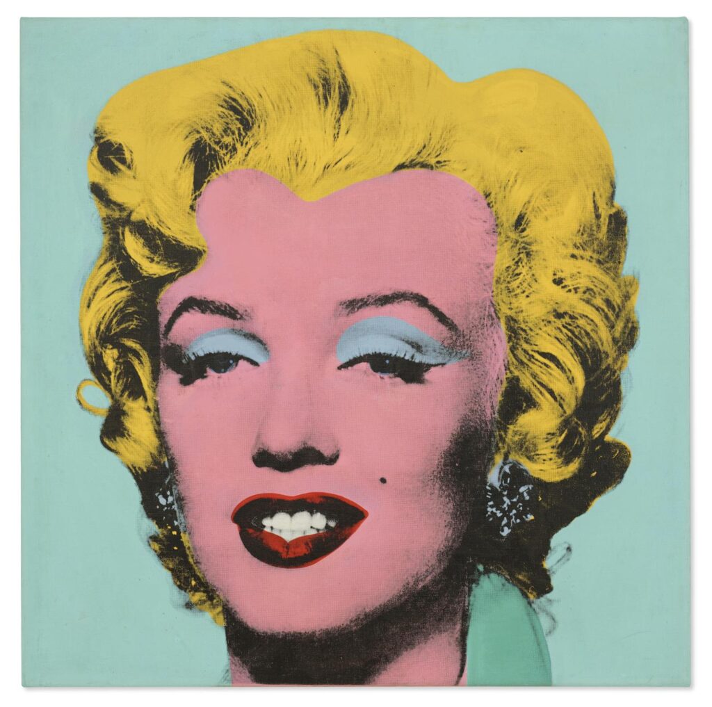 Andy Warhol (1928-1987), Shot Sage Blue Marilyn, 1964. Acrylique et encre sérigraphiée sur toile de lin, 101,6 x 101,6 cm. Adjugé : 195 M$. © The Andy Warhol Foundation for the Visual Arts, Inc. / Adagp, Paris, 2022