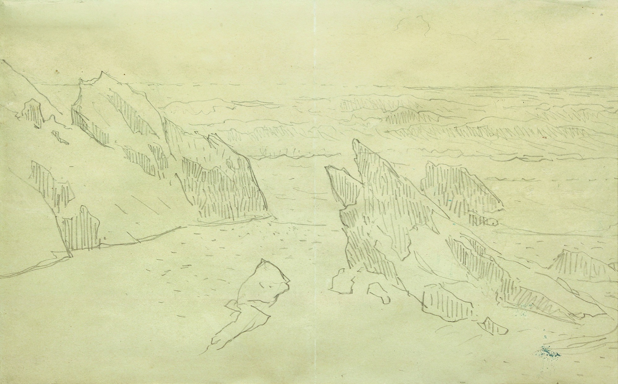 Paul Gauguin (1848-1903), Étude de rochers, vers 1888-1890. Crayon sur papier, 26 x 38 cm. Pont-Aven, musée de Pont-Aven, legs d’Yves Marmin. Photo service de presse. © Photo Laurent Bruneau - Procolor-29qle