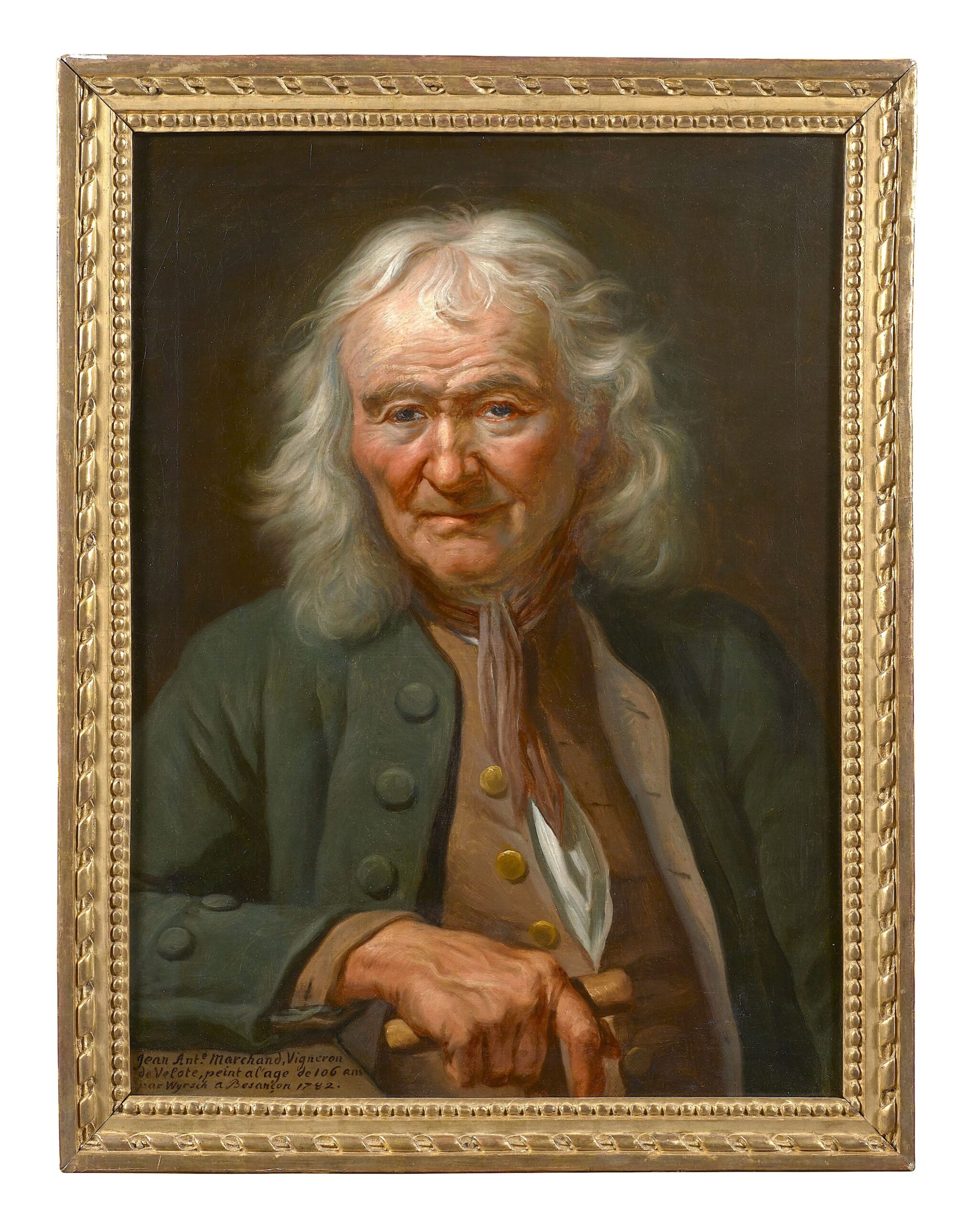 
Le musée dévoile pour sa réouverture ce rare portrait de centenaire figurant le vigneron bisontin Jean Antoine Marchand, peint par Johann Melchior Wyrsch en 1782. © Artcurial
