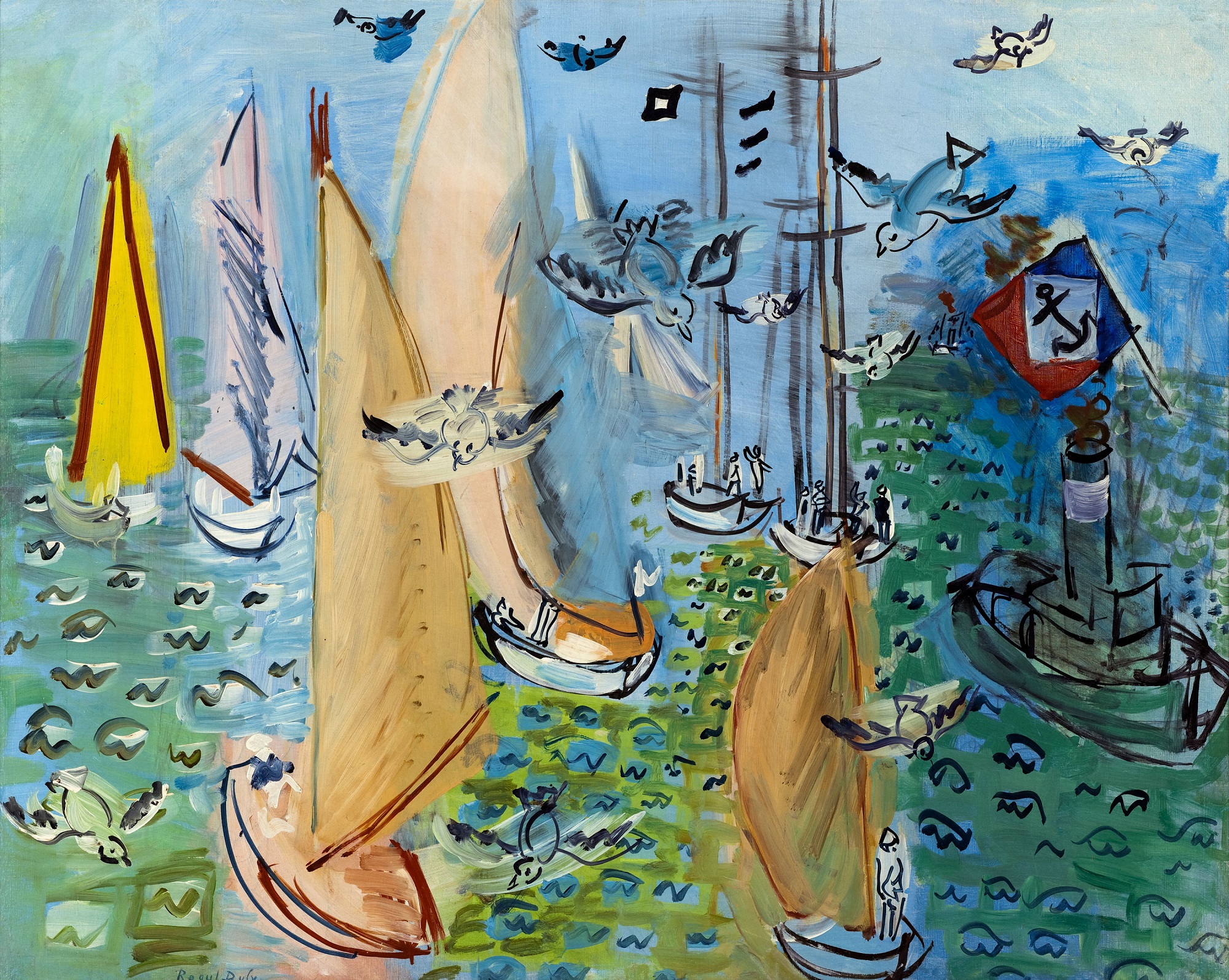 Raoul Dufy (1877-1953), Régates aux mouettes, vers 1930. Huile sur toile, 81 x 100 cm. Musée d'Art Moderne de Paris, legs de Mme Berthe Reysz en 1975. Photo service de presse. © photo : Paris Musées / Musée d’Art Moderne © Adagp, Paris, 2022