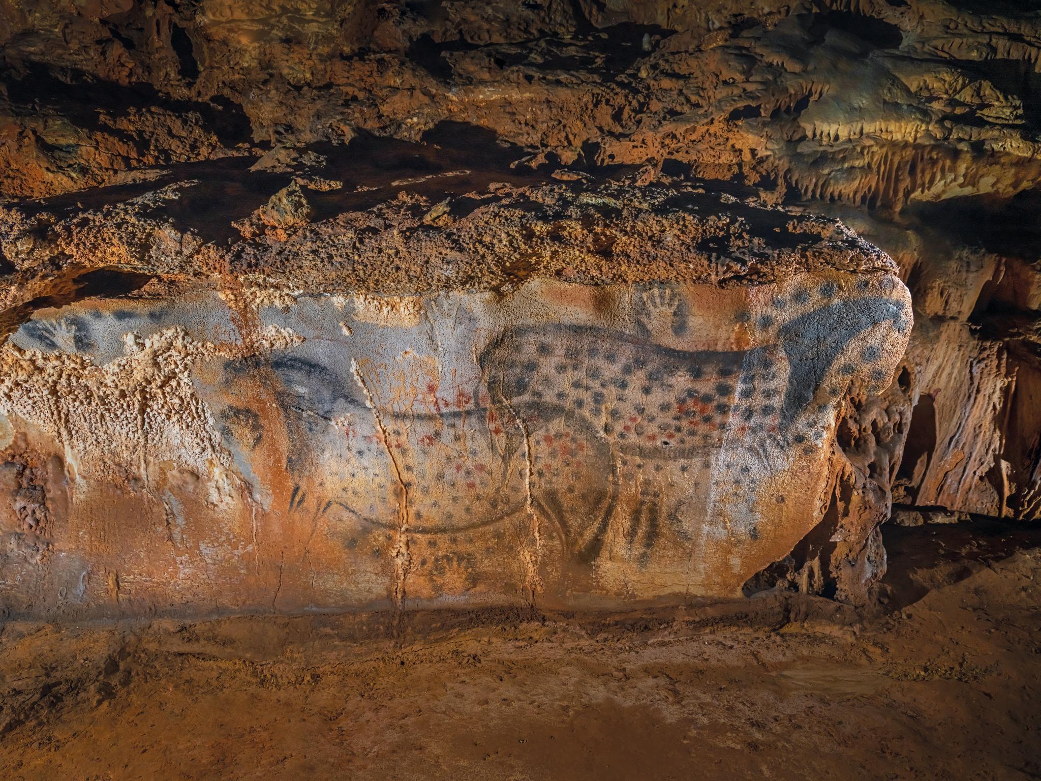 Le panneau des Chevaux ponctués, une peinture réalisée au soufflé il y a 29 000 ans environ. © Rémi Flament, Lot Tourisme