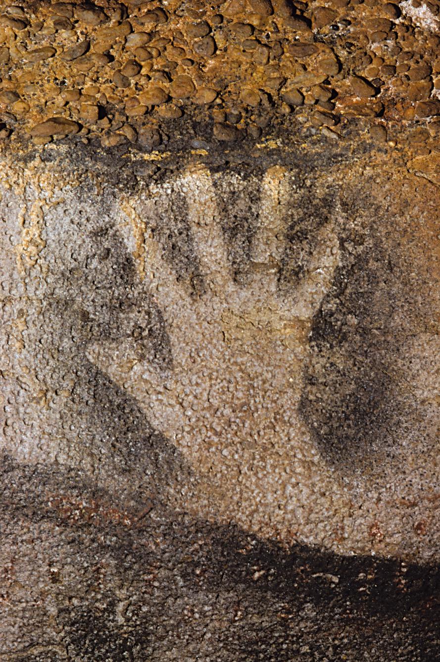 Main noire au pochoir, détail du panneau des Chevaux
ponctués. © Patrick Cabrol, Centre de Préhistoire du Pech Merle