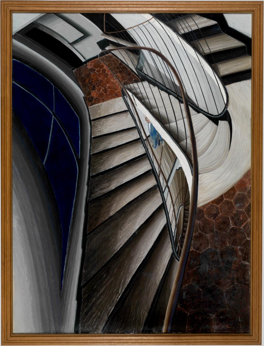 Sam Szafran (1934-2019), Sans titre (Escalier), 1981. Pastel sur papier, 154 x 113,5 cm. Paris, Centre Pompidou – musée national d’Art moderne. Photo service de presse. Photo © Centre Pompidou, MNAM-CCI, dist. RMN – P. Migeat. © Sam Szafran, Adagp, Paris, 2022