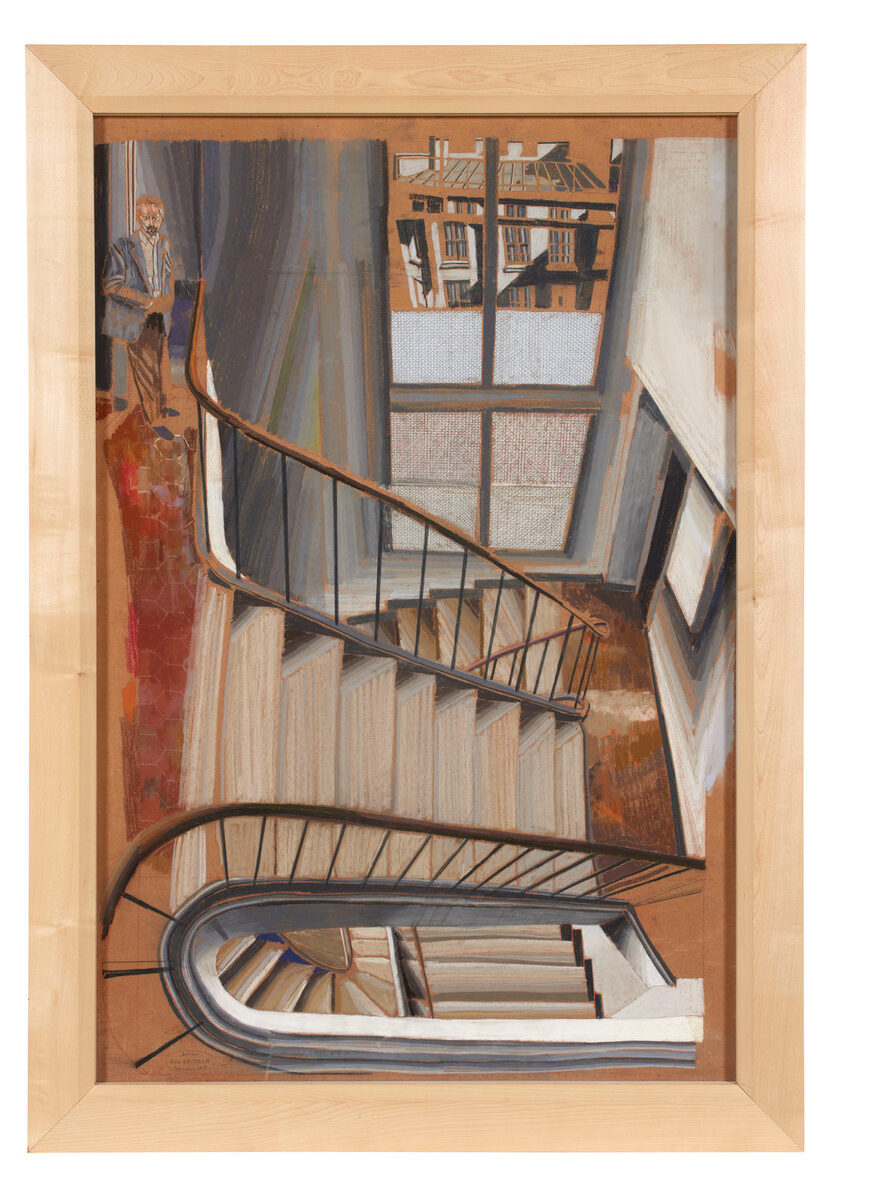 Sam Szafran (1934-2019), Autoportrait dans les escaliers, vers 1993-1995. Pastel sur panneau, 117 x 77,5 cm. Paris, galerie Michel Giraud. Photo service de presse. © galerie Michel Giraud / Adagp, Paris, 2022