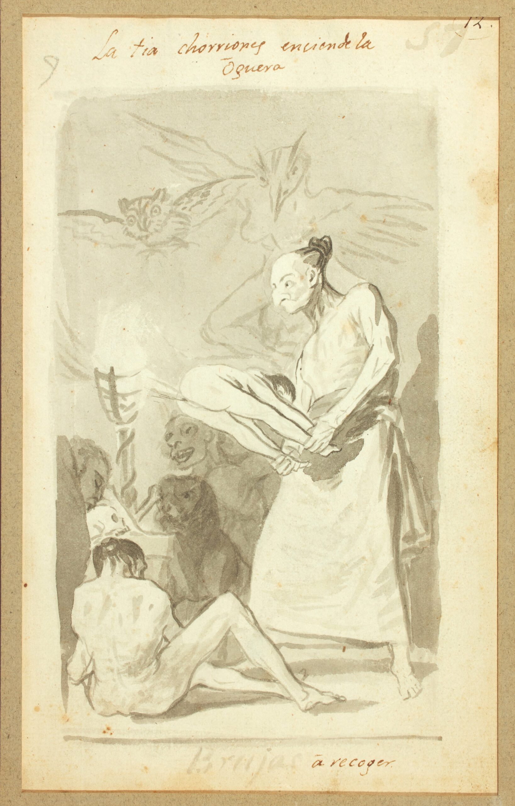 Francisco José de Goya y Lucientes (1746-1828), verso : La tia Chorriones enciende la oguera (La tante Chorriones allume le feu), 1796-1797. Lavis de sépia, 23 x 14 cm. Estimé : 800 000/1 000 000 €. Préempté 1 905 000 € (frais inclus) par le musée du Louvre. © DR