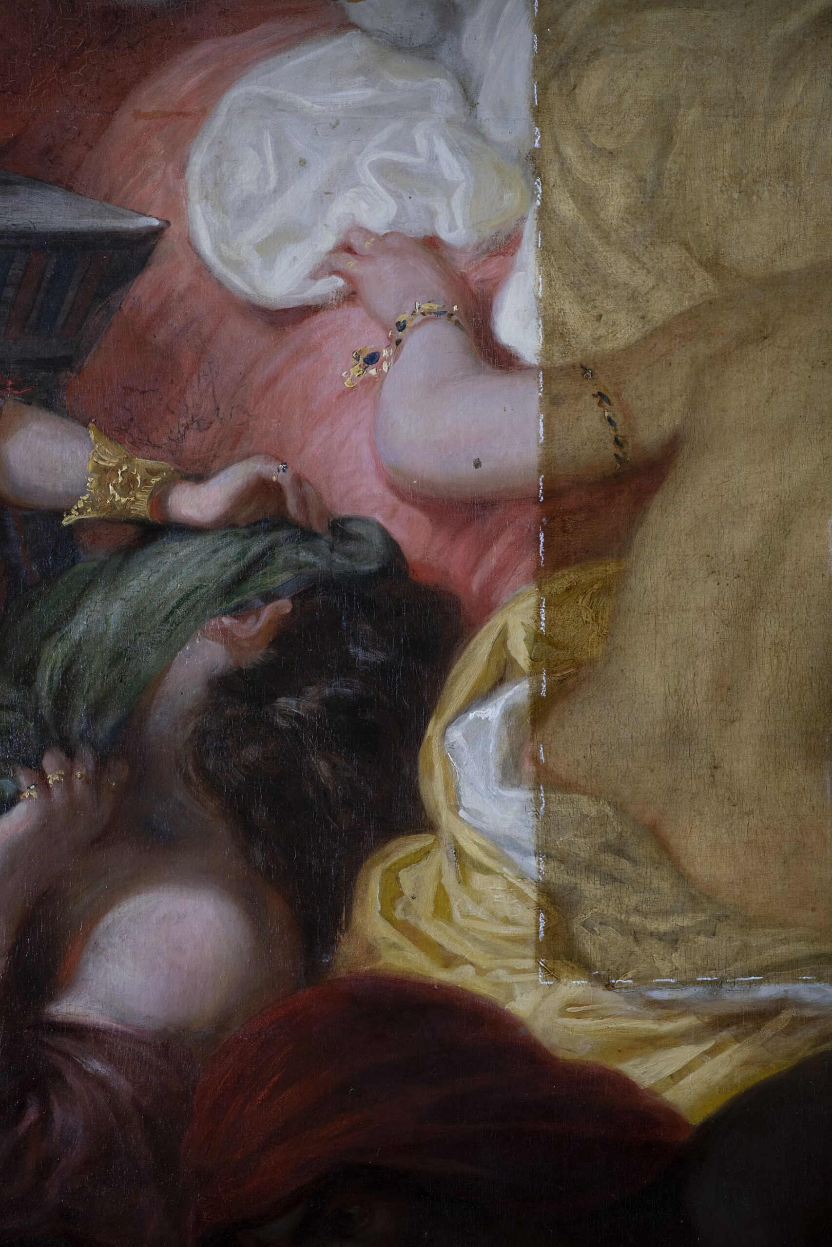 Eugène Delacroix (1798-1863), La Mort de Sardanapale (détail en cours de restauration, 15 novembre 2022), 1827. Huile sur toile, 392 x 496 cm. Paris, département des Peintures du musée du Louvre. © Arcanes