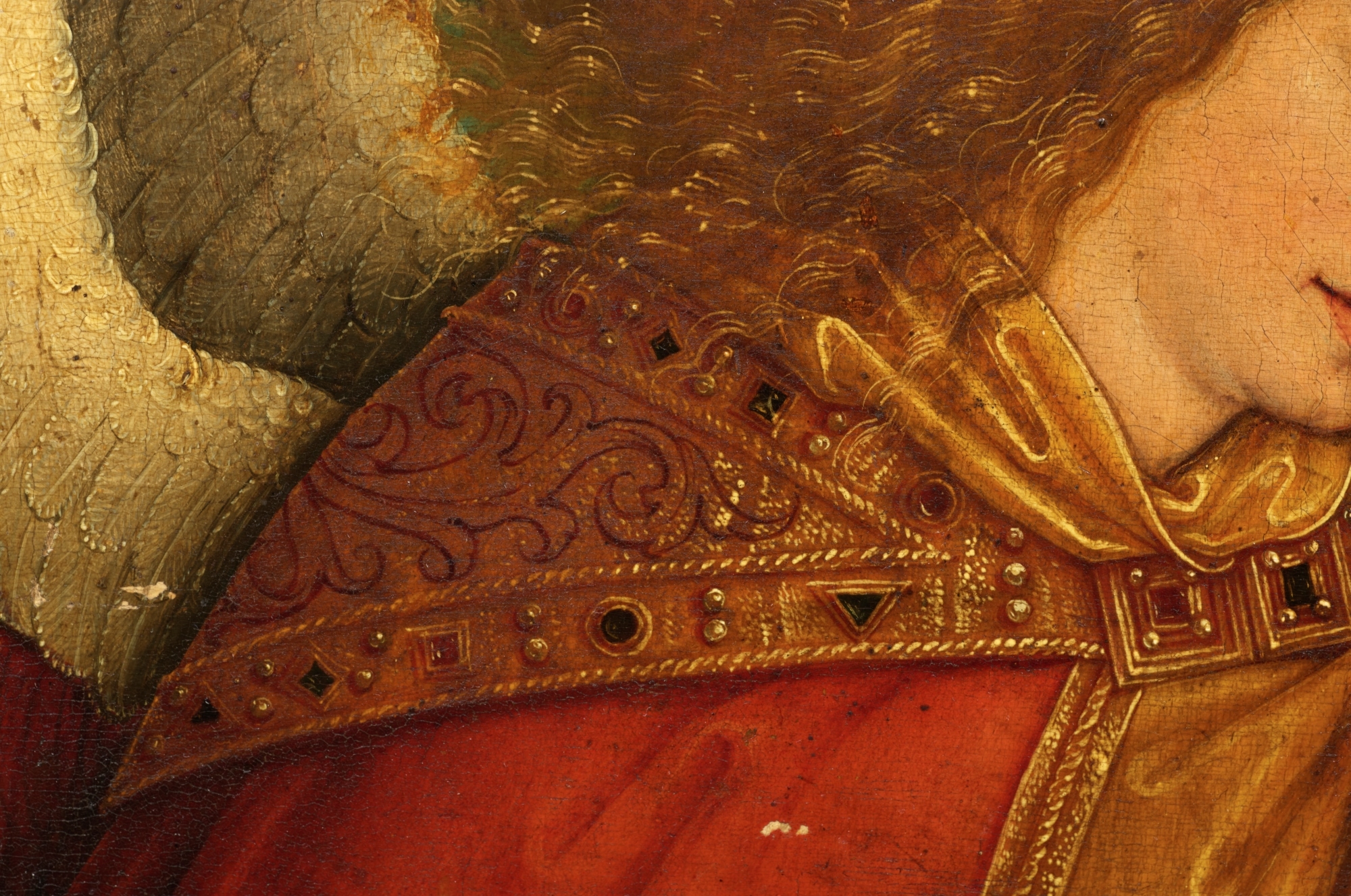 Bernhard Strigel (1460-1528), L’ange thuriféraire vêtu d’une tunique jaune (détail), vers 1521-1522. Huile sur bois, 48,8 x 61,2 cm, Estimé 600 000/800 000 €. Acheté 3 472 000 € par le Louvre Abu Dhabi. © Artpaugée - Studio Christian Baraja