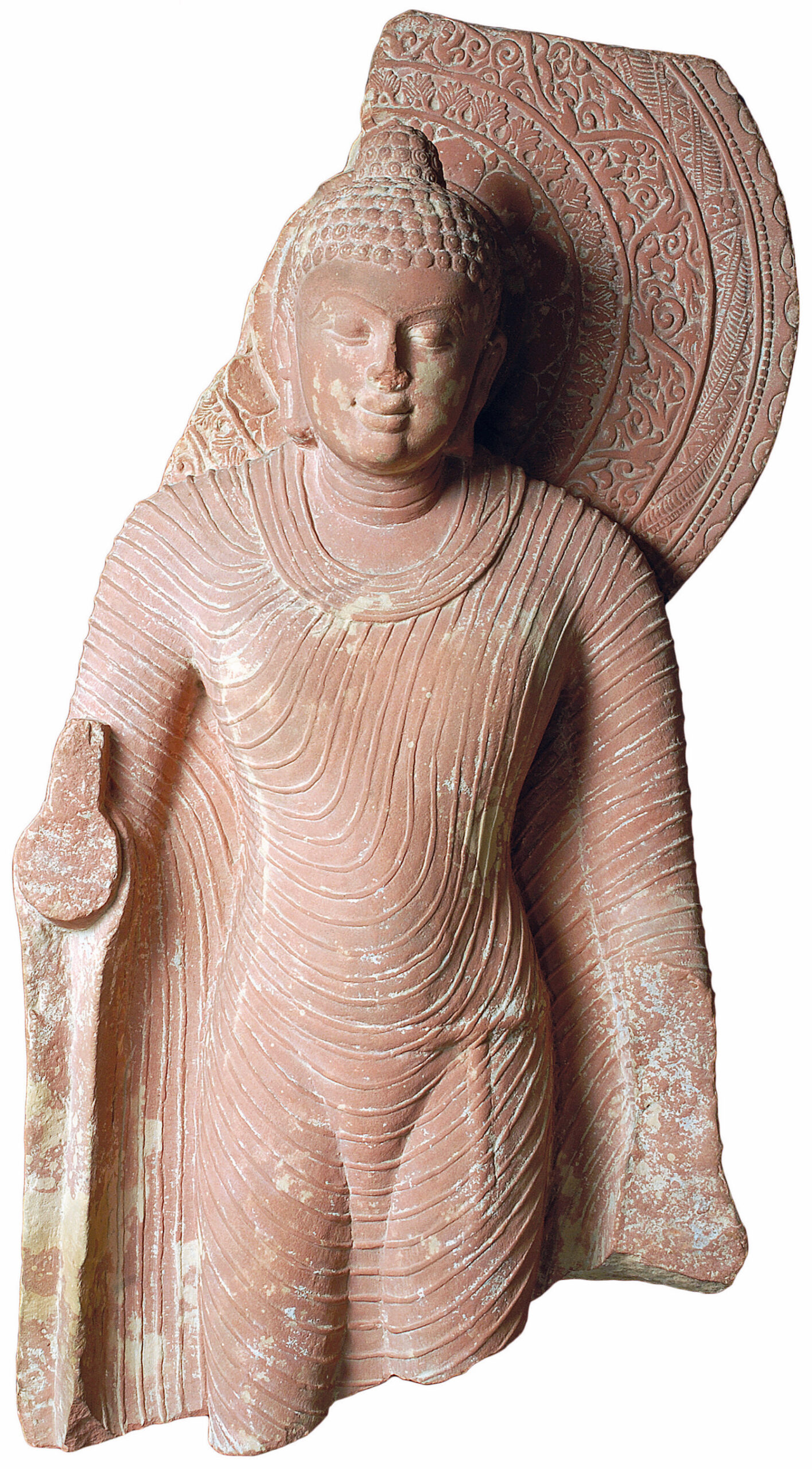 Bouddha debout, Mathura, Uttar Pradesh, Ve-VIe siècles. Grès rouge moucheté. © Museo d’arte orientale, Turin