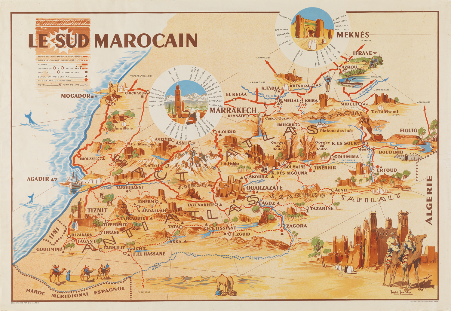 Le Sud marocain, avant 1956. Carte imprimée, 80,8 x 114 cm. Collection Michel Seux-Delaye © Musée de Valence, photo Cédric Prat – Studio l’Œil Écoute