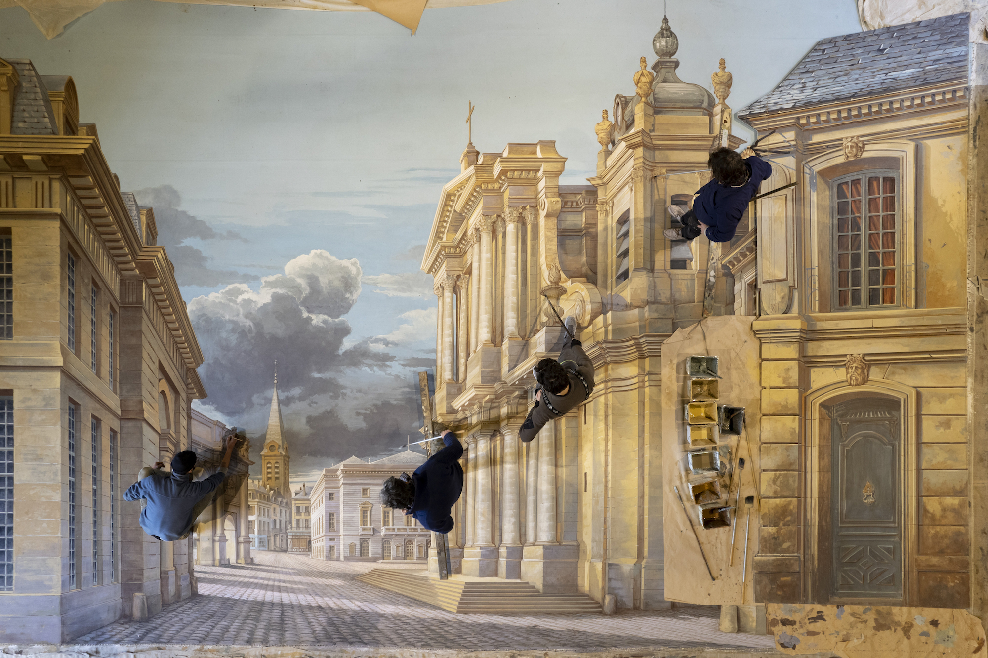 Le décor en cours de restauration. © Château de Versailles / T. Garnier