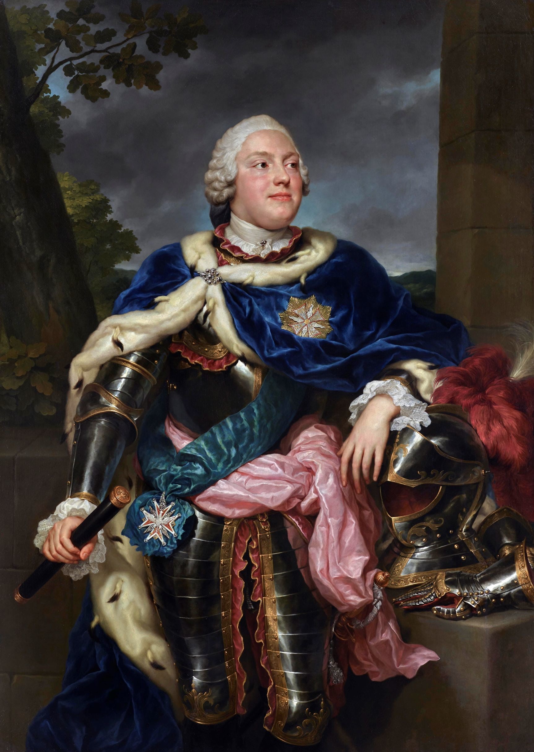 Raphaël Mengs (1728-1779), Portrait de Friedrich Christian, prince de Saxe (1722-1763) en armure, portant le manteau d’hermine et les insignes de l’Ordre de l’Aigle Blanc, 1751. Huile sur toile, 155,7 x 110,8 cm. Agnews, Londres.