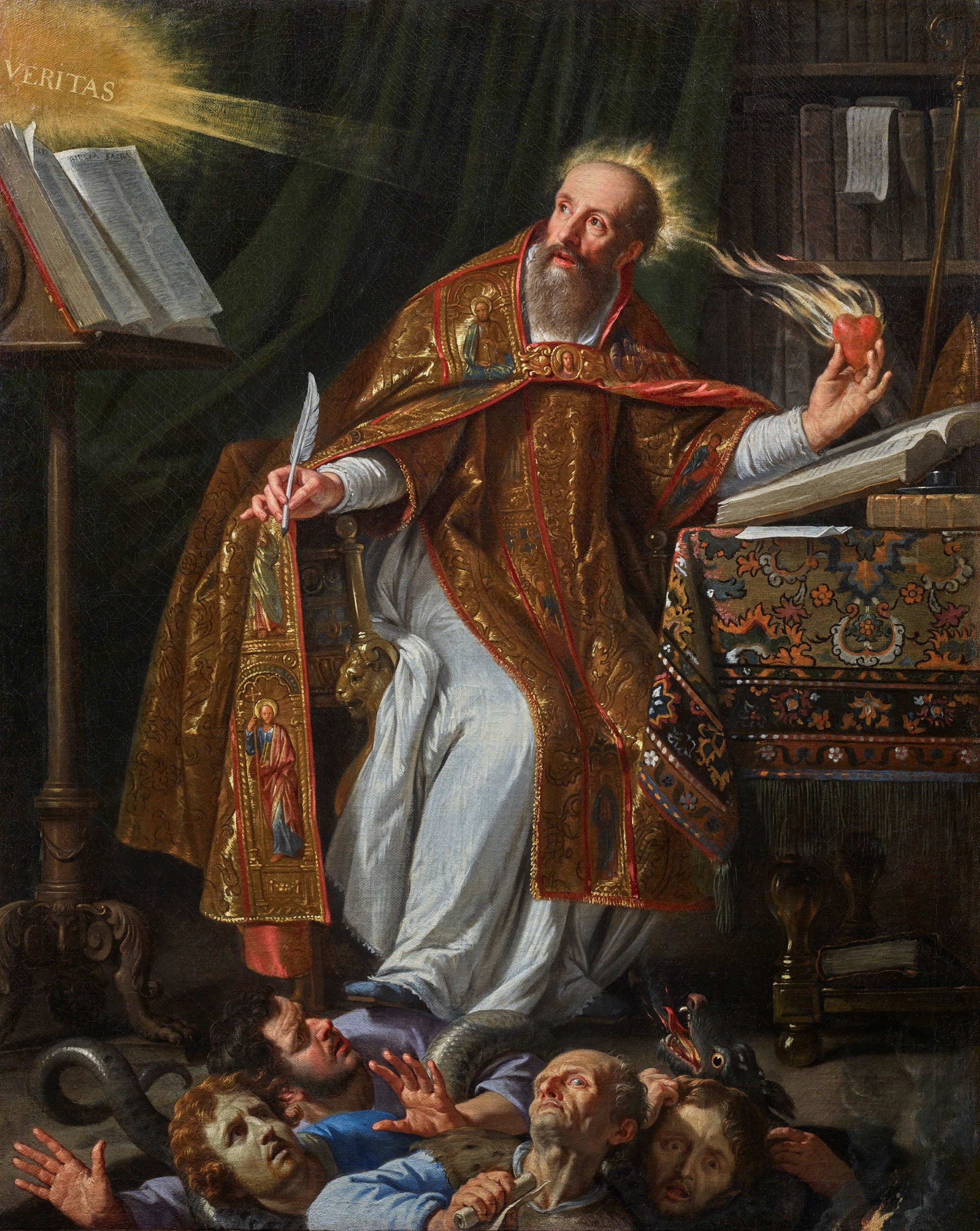 Philippe de Champaigne (1602-1674), Saint Augustin à son étude foulant les hérétiques. Huile sur toile, anciennement marouflée sur panneau, 99,5 x 80,5 cm. Galerie Éric Coatalem, Paris.