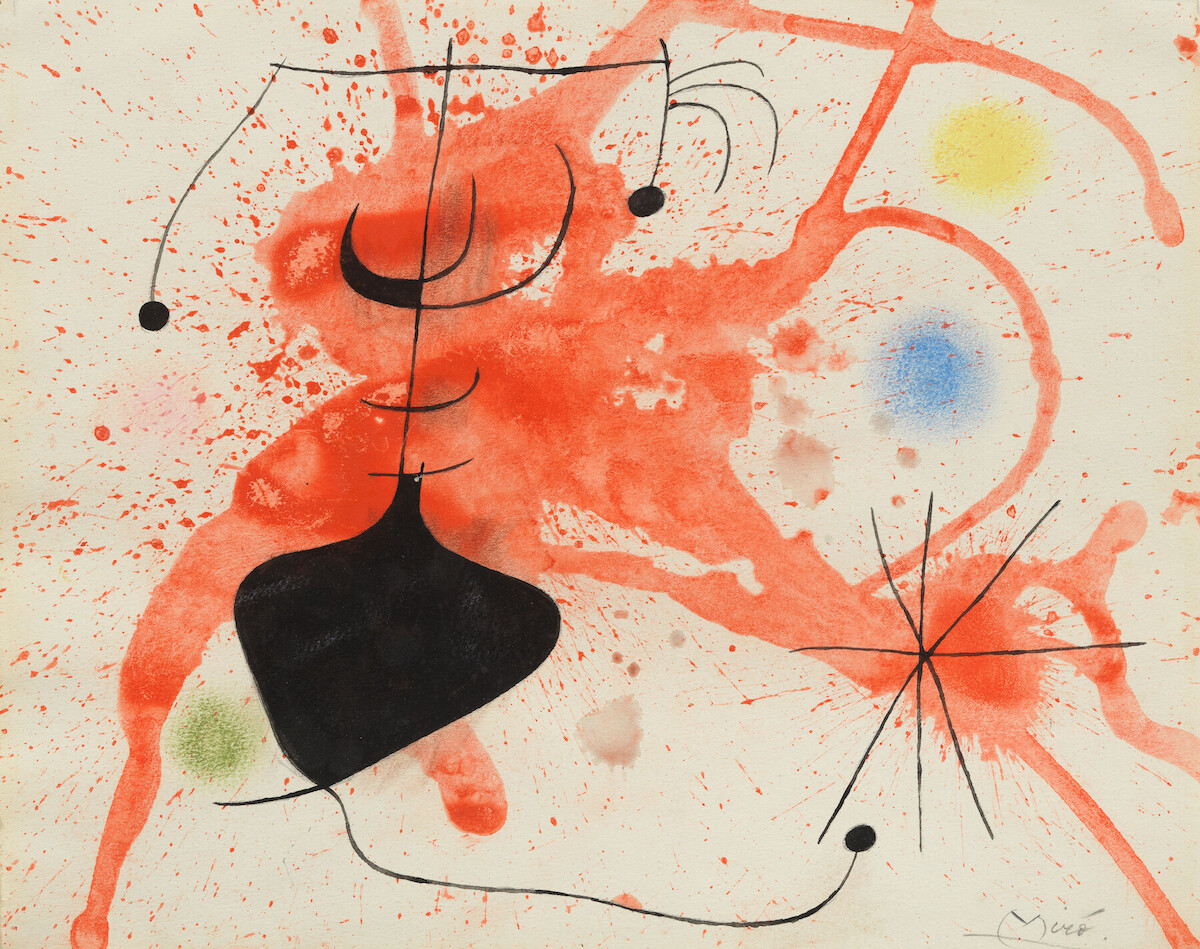 Joan Miró (1893-1983), Le cœur flamboyant chasse la nuit, 1965. Gouache et encre de Chine sur papier, 27 x 33 cm. Mayoral, Paris-Barcelone.