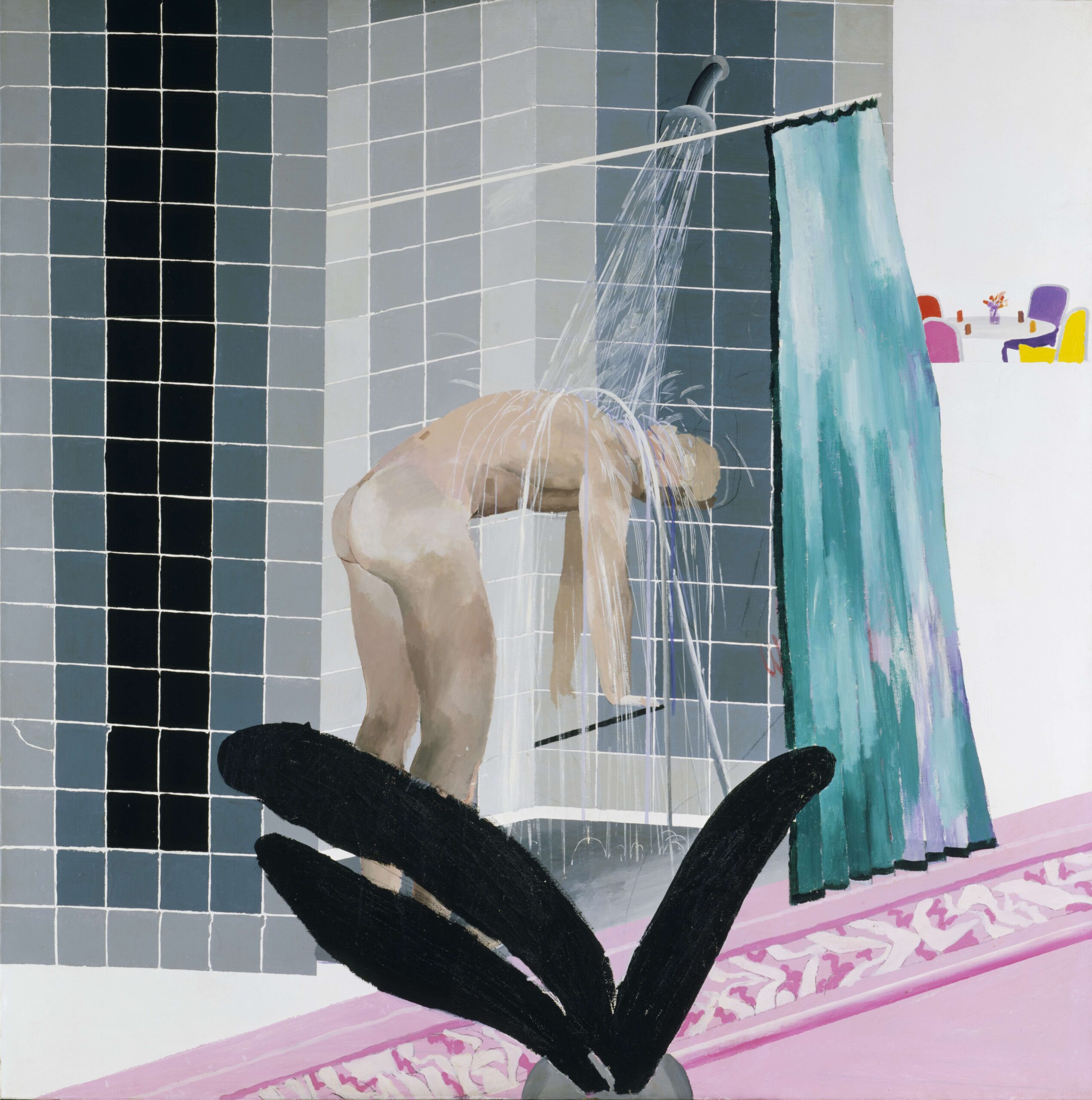 David Hockney (né en 1937), Man in Shower in Beverley Hills [Homme prenant une douche à Beverley Hills], 1964. Acrylique sur toile, 167,3 x 167 cm. Londres, Tate, acquis en 1980. Photo service de presse. © David Hockney / Photo : Tate