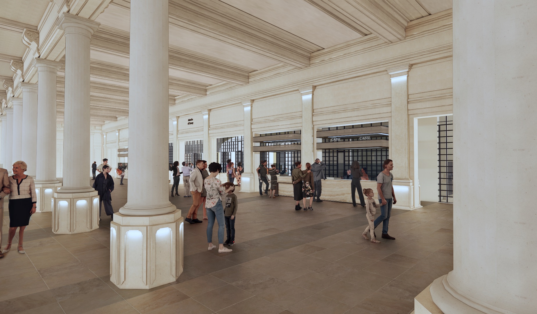 Esquisse du futur accueil du musée d’Orsay – Hall des arrivées. Photo service de presse. © DAMSB