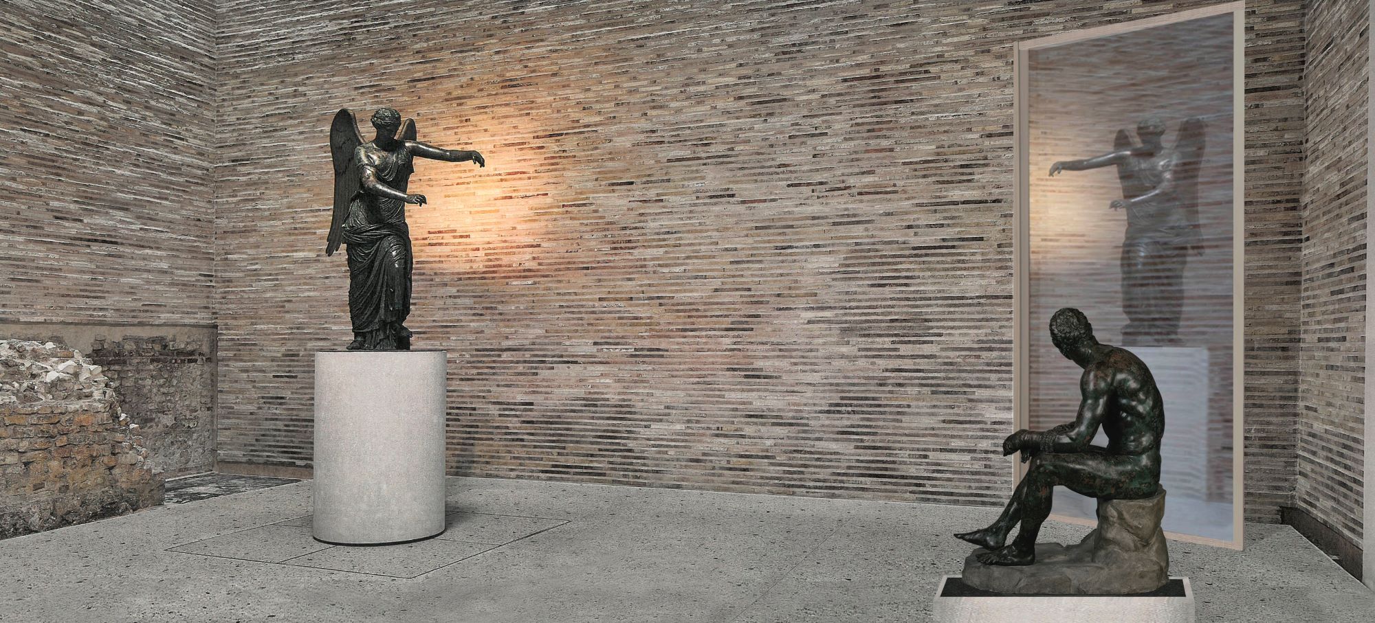 La Victoire ailée de Brescia et Le Boxeur au repos du musée national romain réunis pour quelques mois à Brescia. © Archives photographiques des musées municipaux de Brescia