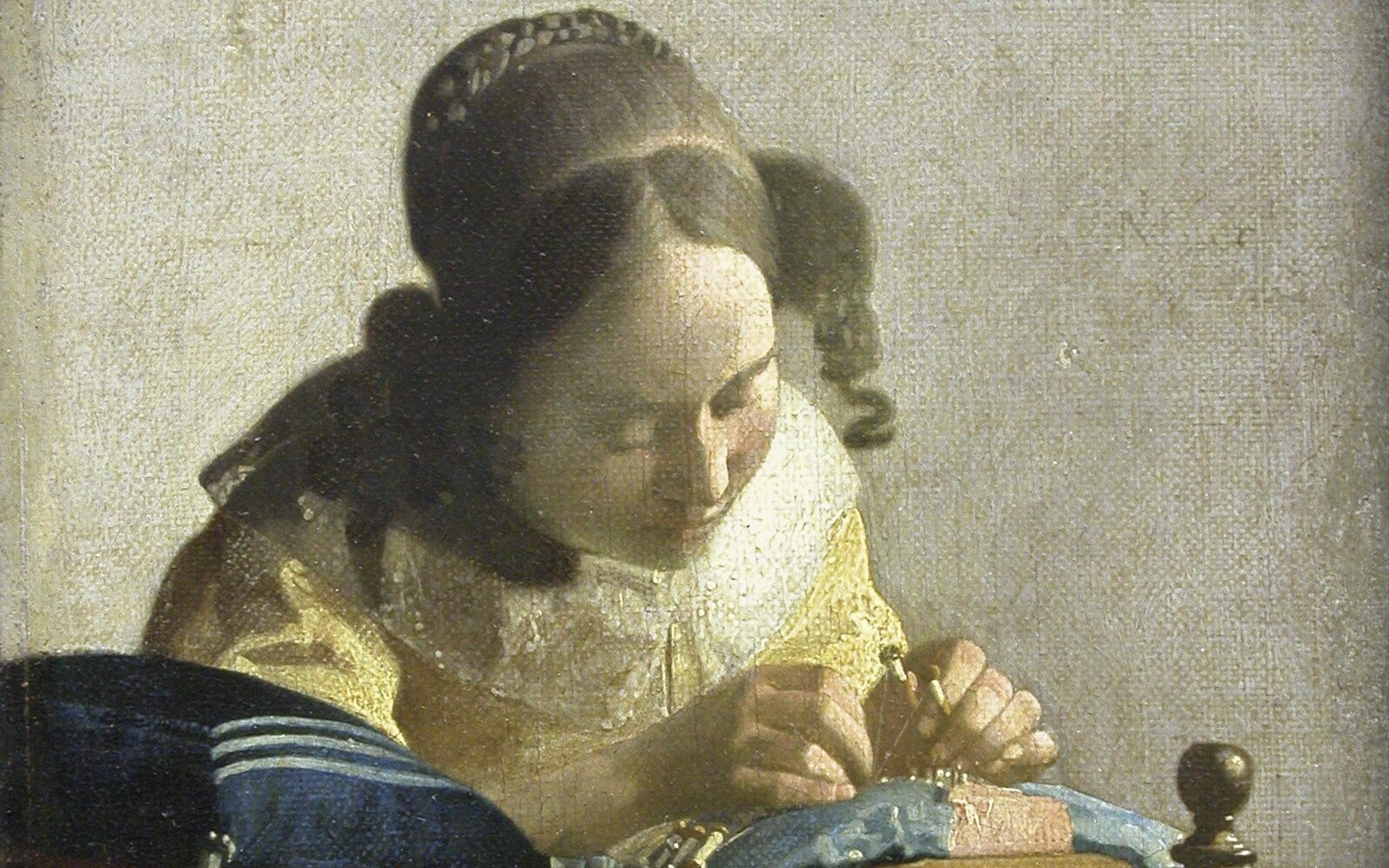 Johannes Vermeer (1632-1675), La Dentellière (détail), vers 1670-1671. Huile sur toile marouflée sur panneau, 24,5 x 21 cm. Paris, département des Peintures du musée du Louvre. Photo service de presse. © Musée du Louvre. Dist. RMN-GP / Angele Dequier