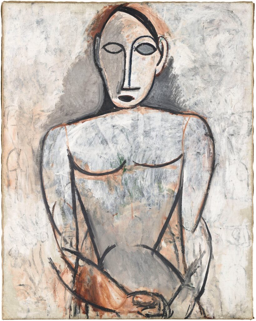 Pablo Picasso (1881-1973), Femme aux mains jointes (étude pour Les Demoiselles d’Avignon), printemps 1907. Huile sur toile, 90,5 x 71,5 cm. Paris, musée national Picasso-Paris. Photo service de presse. © RMN (musée national Picasso-Paris) – M. Rabeau