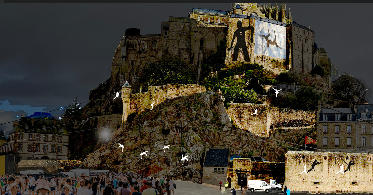 Spectacle de danse verticale à l’abbaye du Mont-Saint-Michel, vendredi 15 et samedi 16 septembre 2023, 21-22 heures. © Retouramont