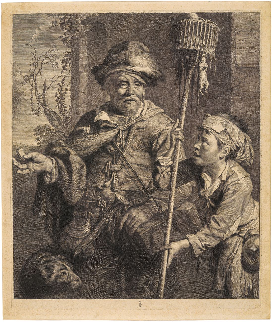 Cornelis Visscher (1629-1662), Le marchand de mort-aux-rats, 1655. Eau-forte et burin sur papier vergé, 40 x 34 cm. Chantilly, musée Condé. Photo service de presse. © RMN-Grand Palais / Domaine de Chantilly / Michel Urtado