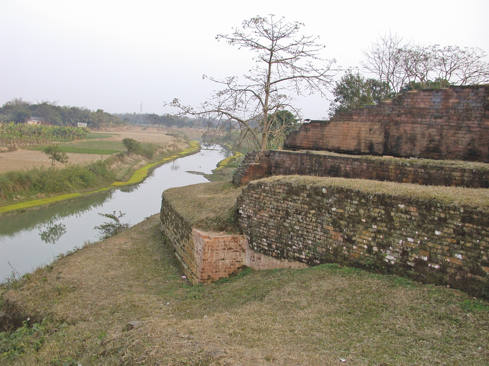 La rivière Karatoya coulant au pied des vestiges du temple de Govinda Bhita, au nord-est de la citadelle de Mahasthangarh. © Mission française de coopération archéologique au Bangladesh