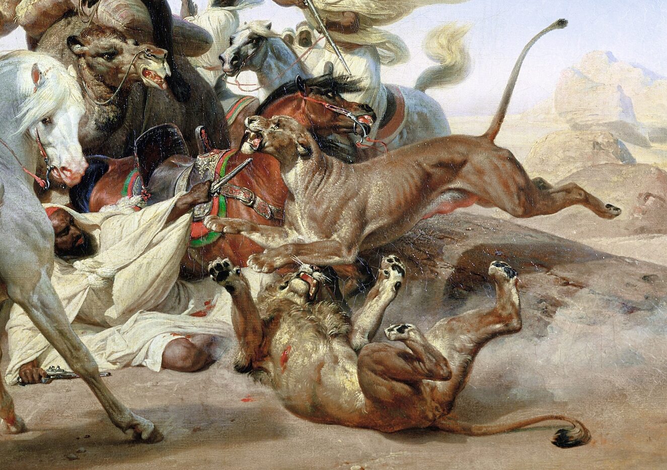 Horace Vernet (1789-1863), La Chasse au lion au Sahara (détail), 1836. Huile sur toile, 57,1 x 81,7 cm. Londres, The Wallace Collection. © The Wallace Collection, London / Bridgeman Images
