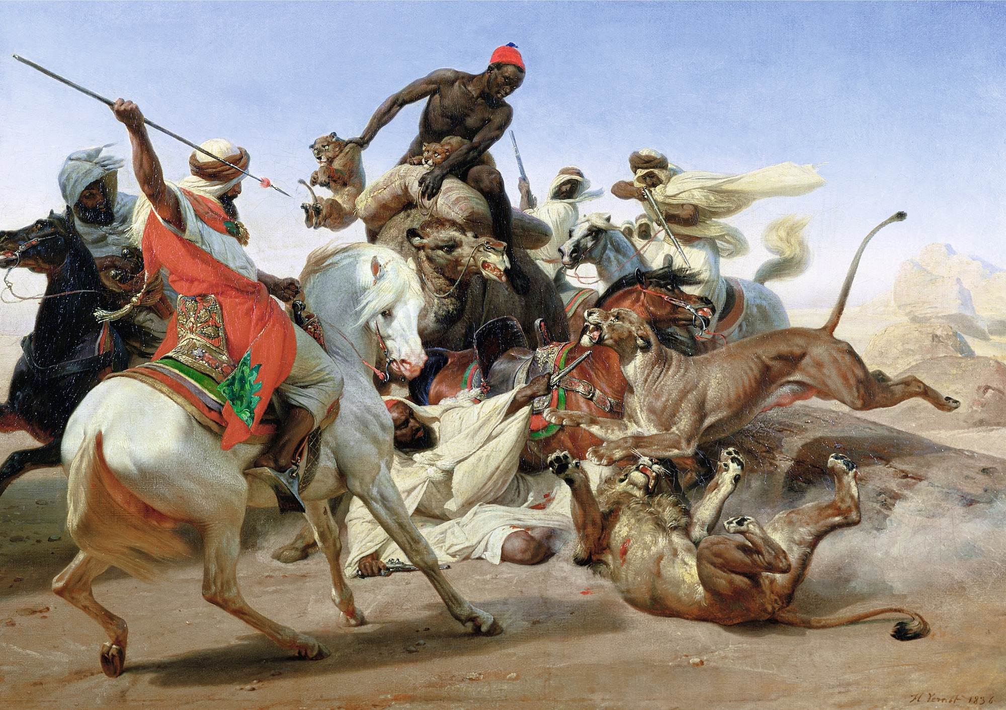 Horace Vernet (1789-1863), La Chasse au lion au Sahara, 1836. Huile sur toile, 57,1 x 81,7 cm. Londres, The Wallace Collection. © The Wallace Collection, London / Bridgeman Images