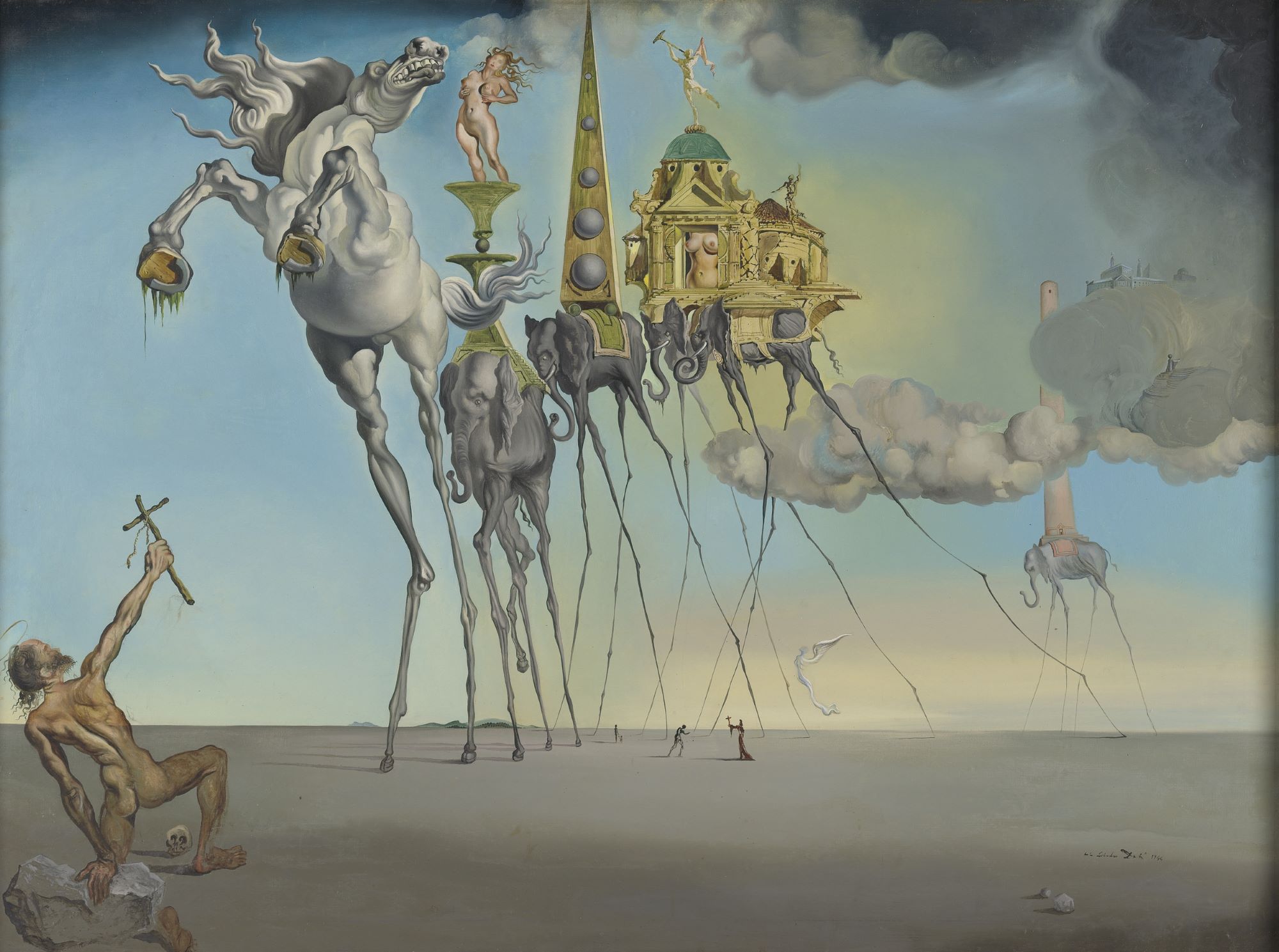 Salvador Dalí (1904-1989), La Tentation de saint Antoine, 1946. Huile sur toile, 89,5 x 119,5 cm. Bruxelles, musées royaux des Beaux-Arts de Belgique. Photo service de presse. © Fundació Gala-Salvador Dali Adagp © Musées royaux des Beaux-Arts de Belgique / Joan Geley