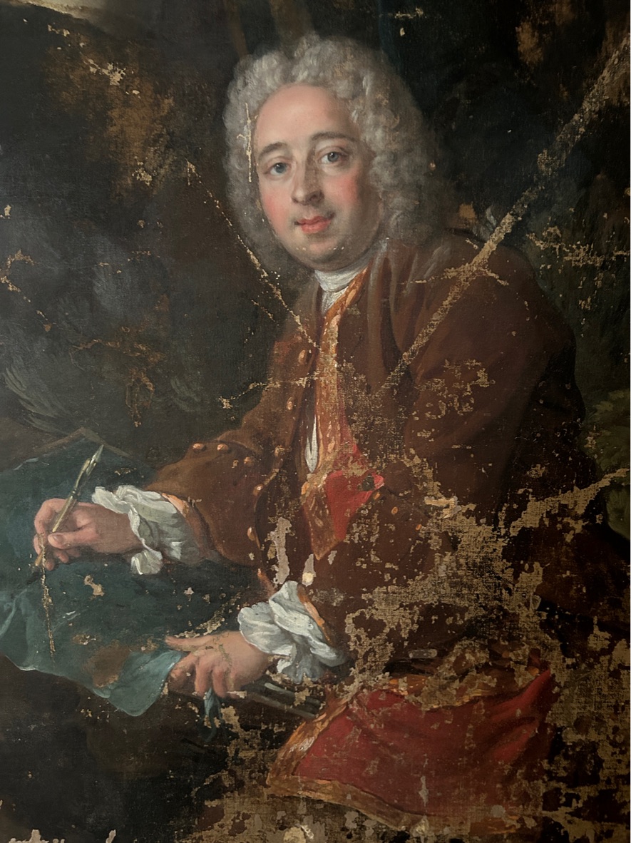 Autoportrait de Jean-Baptiste Oudry (1686-1755) dans le carton Cerf aux abois dans les rochers de Franchard, 1738. Huile sur toile, 367 x 661cm. Fontainebleau, château de Fontainebleau. © OPM