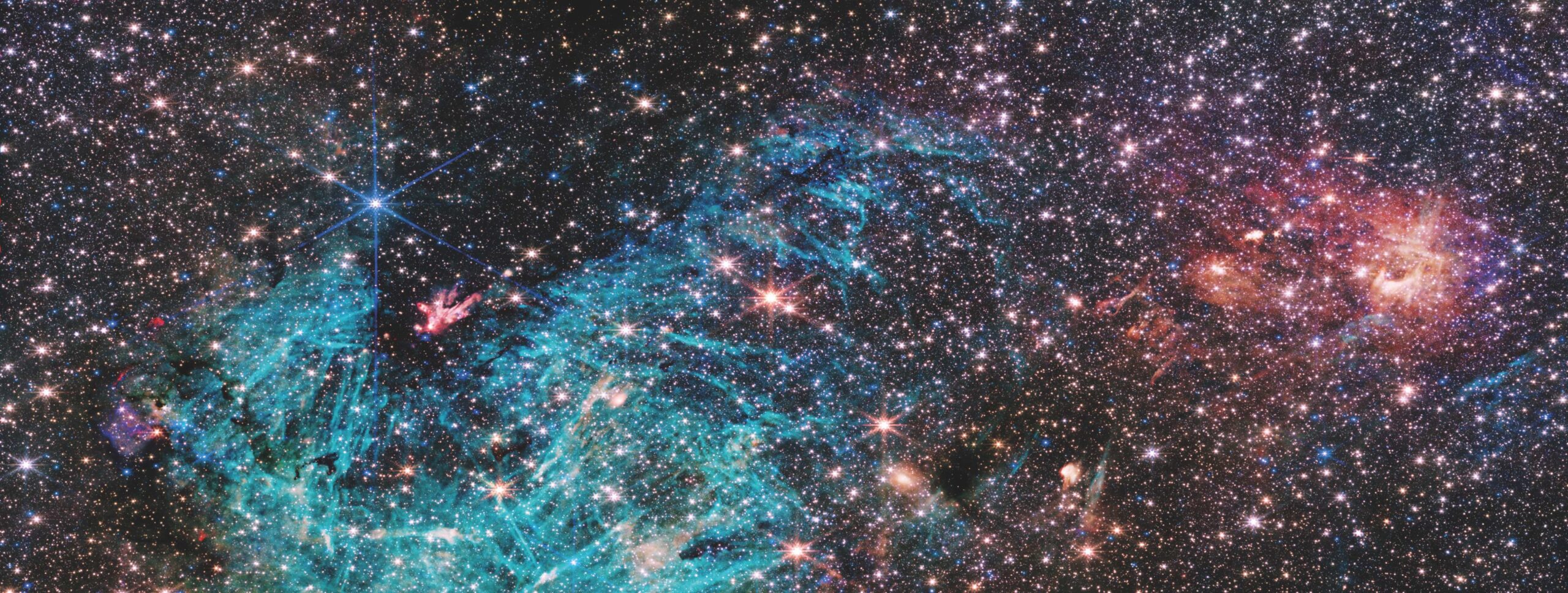 Portion de 50 années-lumière de large au centre dense de la Voie lactée révélée par l’instrument NIRCam (Near-Infrared Camera) du télescope spatial James Webb (NASA/ ESA/CSA). 500 000 étoiles brilleraient dans cette image de la région du Sagittaire C, ainsi que d’autres éléments non encore identifiés. © NASA, ESA, CSA, STScI, S. Crowe (UVA)