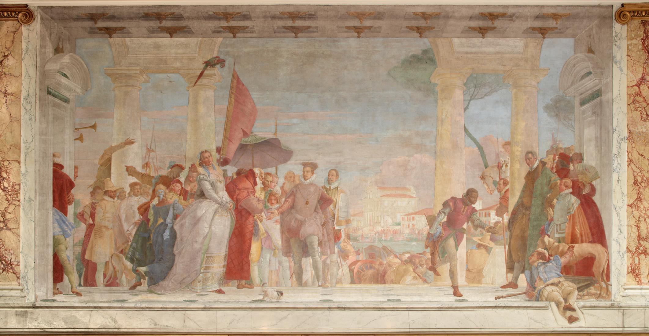 Giambattista Tiepolo (1696-1770), Henri III reçu à la Villa Contarini, vers 1745. Fresque marouflée sur toile, 402 x 729 cm. Paris, musée Jacquemart-André. © Musée Jacquemart-André