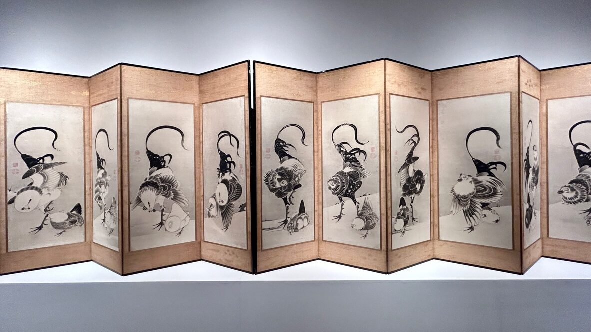 Itō Jakuchū (1716-1800), Coqs et poules, paire de paravents à six feuilles, 1790. Encre sur papier, 175 x 364 cm (chacun). Shibunkaku, Kyoto. Prix demandé : 780 000 euros. © OPM