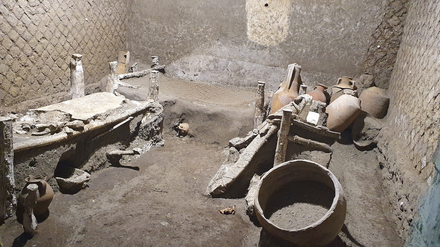 La chambre d’esclaves de la villa de Civita Giuliana, à Boscoreale, découverte en novembre 2021. © Parco archeologico di Pompei
