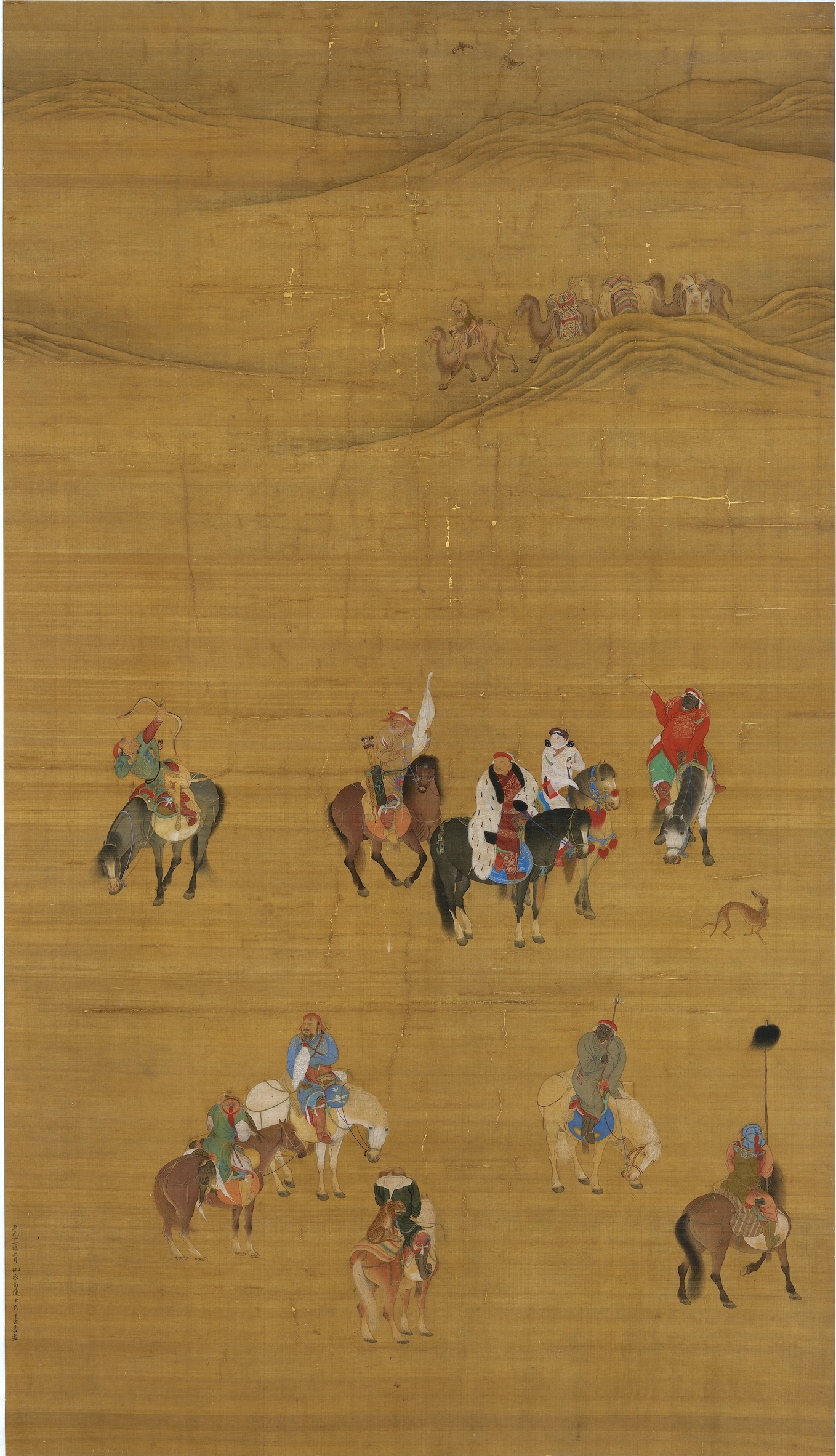 Le petit-fils de Gengis Khan, Kubilaï Khaan, chasse avec son épouse et sa garde rapprochée, très cosmopolite. Copie d’après une peinture sur soie de Liu Guandao, 1280. Taiwan, musée du Palais, Taipei. Photo service de presse.