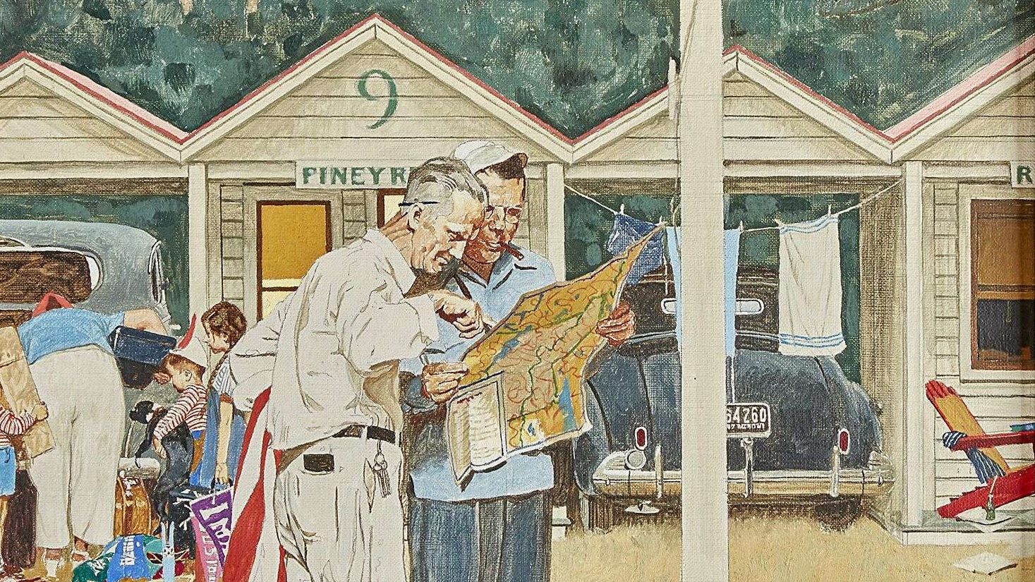 Norman Rockwell (1894-1978), Piney Rest Motel, vers 1950. Huile et encre sur toile, 45 x 43 cm. Vendu pour 478 800 $ (frais inclus). Photo service de presse. © Freeman’s Hindman