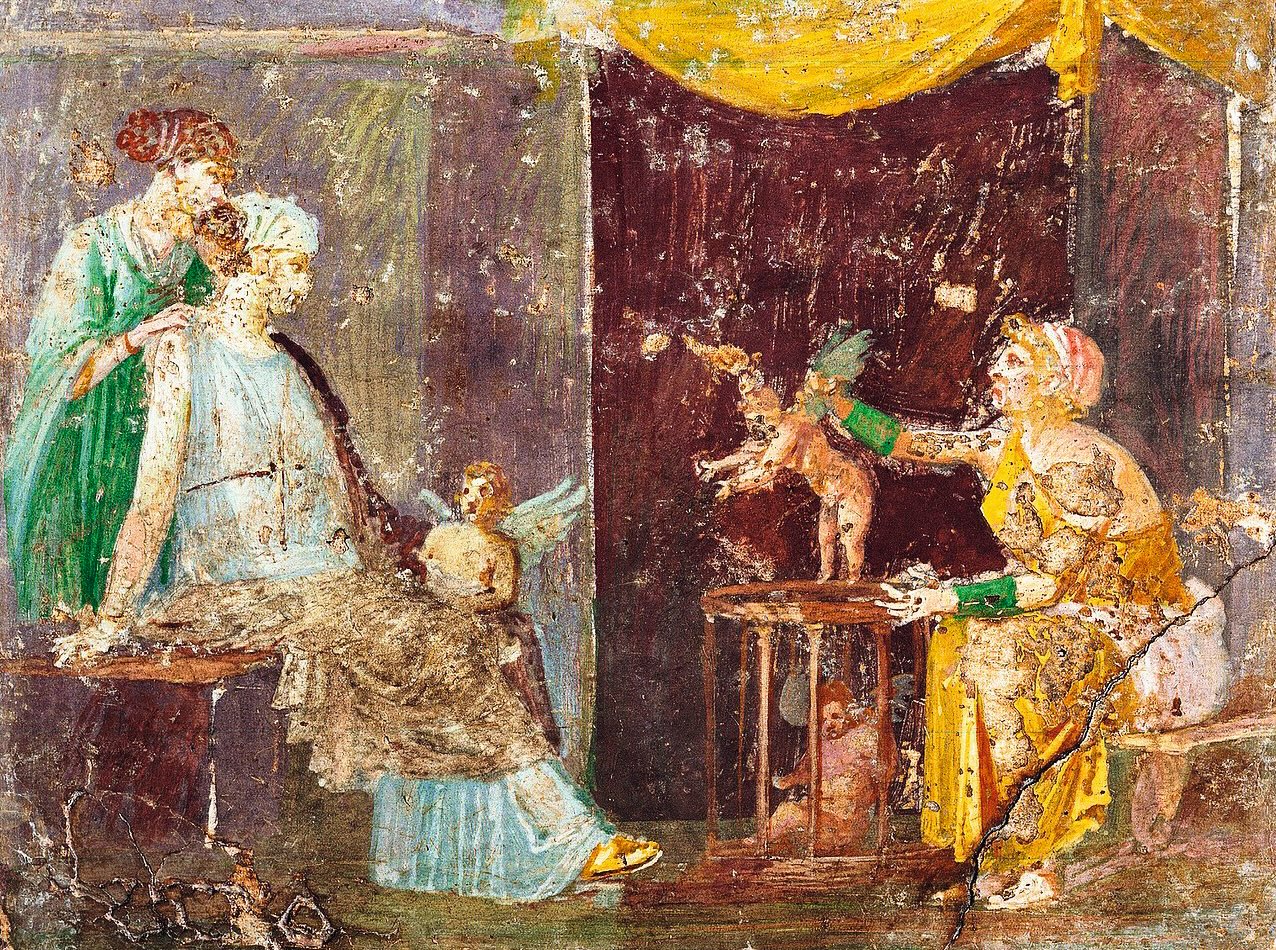 Fresque de La Venditrice di amorini, issue de la villa Arianna à Stabies. Naples, museo archeologico