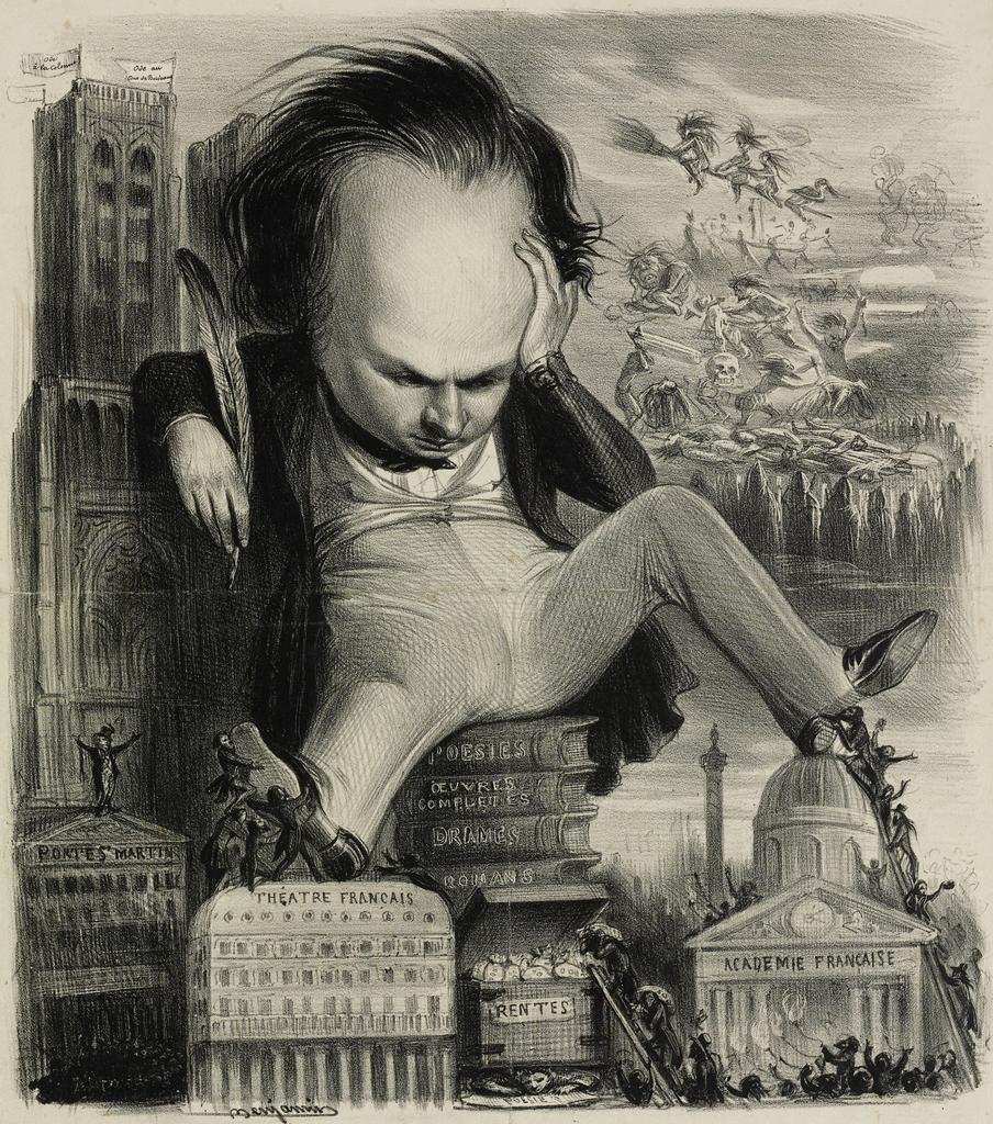 Benjamin Roubaud, dit Benjamin, « Panthéon charivarique : Victor Hugo », illustration extraite dujournal La Caricature, 10 octobre 1841. Lithographie, 32,7 x 25,6 cm. Paris – Guernesey, Maison de Victor Hugo – Hauteville House.