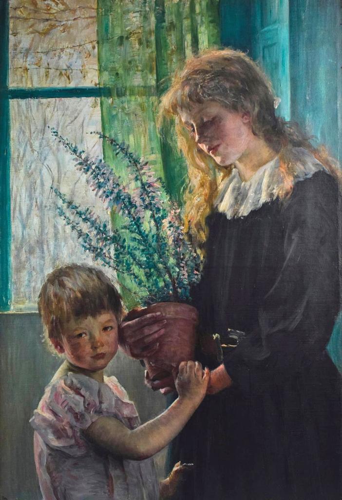 Louise Catherine Breslau (1856-1927), Jeune Femme et jeune fille devant une fenêtre, 1892. Huile sur toile, 105 x 73 cm. Vente Saint-Malo, Émeraude enchères, 22 février 2025. Estimé : 1 500/2 000 € Adjugé : 37 500 € (frais inclus)
