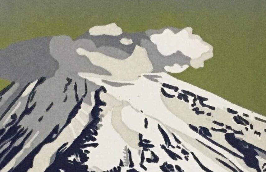 La Tête dans les nuages (détail), linogravure couleur à planche perdue (7 passages), 2017.