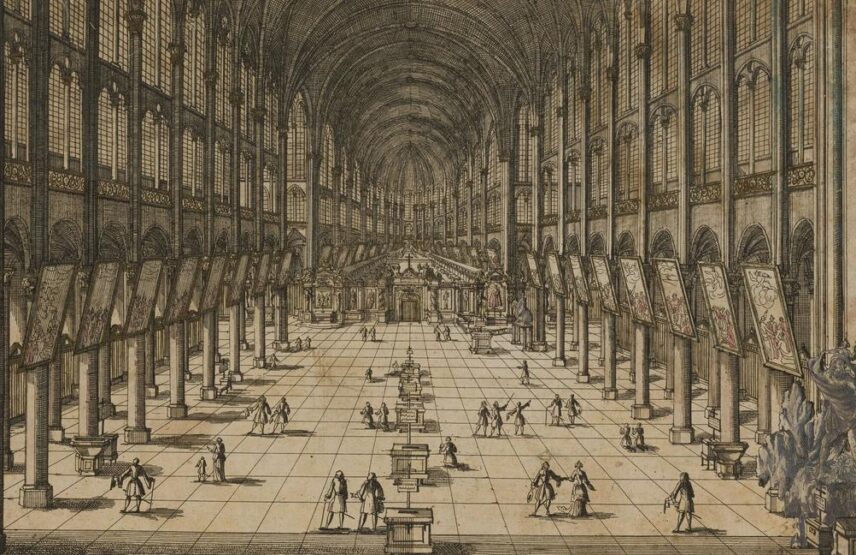 Pierre Aveline, Intérieur de Notre-Dame, début du XVIIe siècle. Estampe à l'eau-forte, 28,3 x 42,3 cm. Paris, musée Carnavalet - Histoire de Paris.