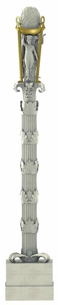 Restitution de la colonne d’acanthe omphalophore, face sud.