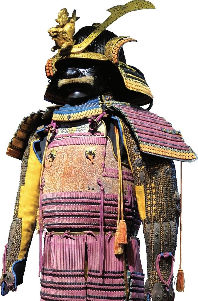 Japon, XIXᵉ siècle, armure de samouraï (casque, masque, jambières, sous-jupe, plastron, dos et jupe, protège-épaules, manche, sabre).