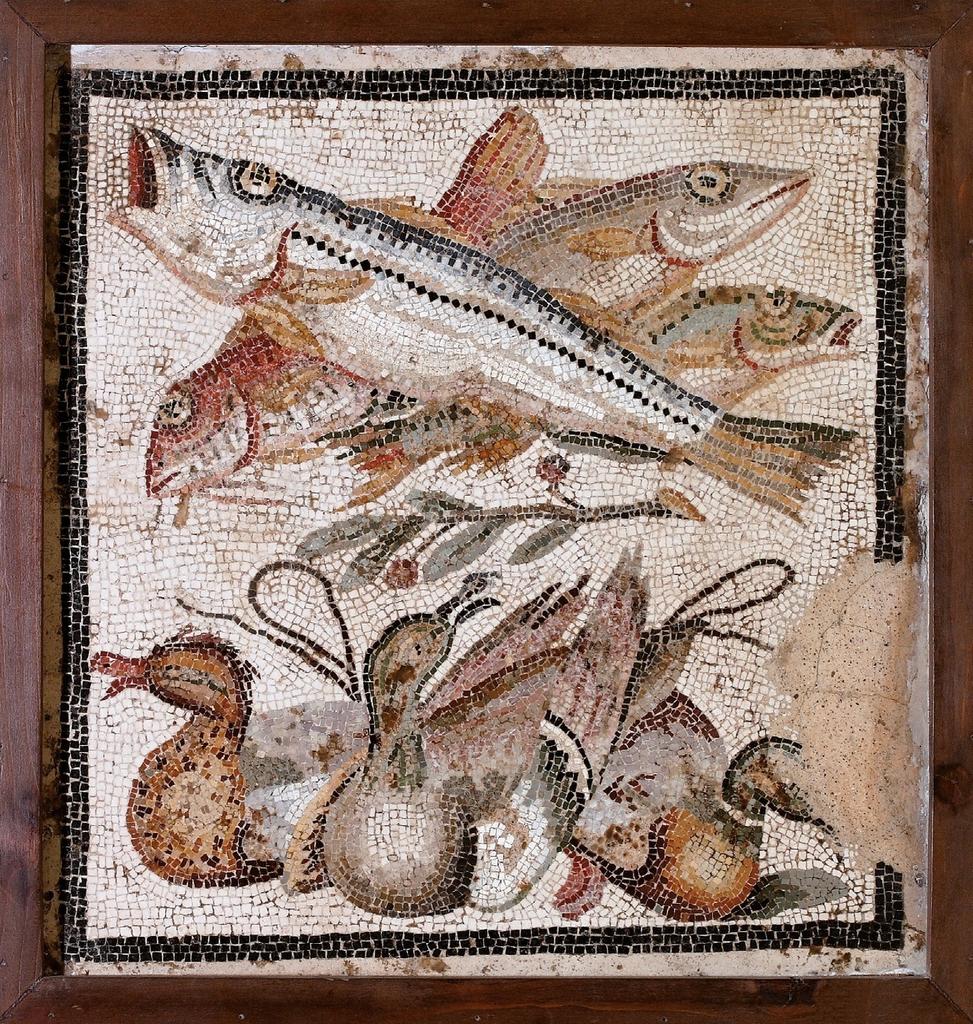 Mosaïque avec nature morte de poissons et autres animaux. Pompéi, Iᵉʳ siècle avant notre ère.