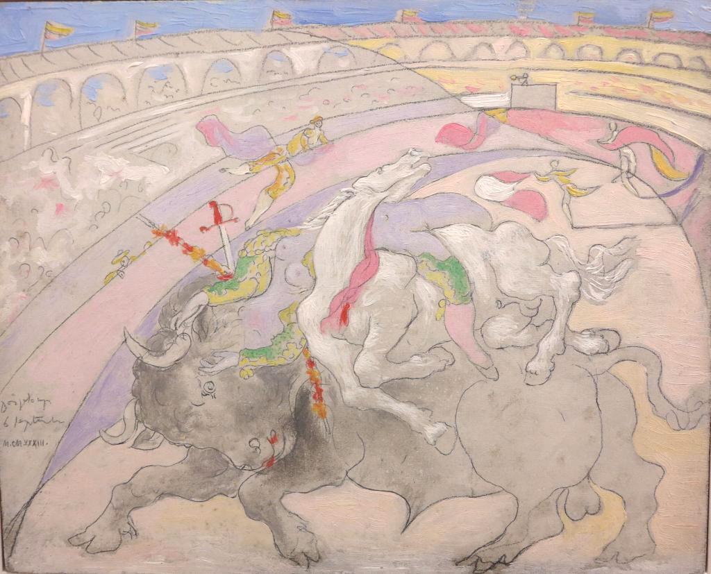 Pablo Picasso (1881-1973), Corrida : la mort de la femme torero, Boisgeloup, 06 septembre 1933. Huile et crayon sur bois, 21,7 x 27 cm. Paris, musée national Picasso-Paris, dation Pablo Picasso, 1979.