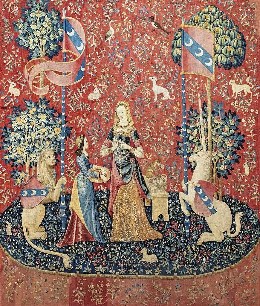Tenture de La Dame à la licorne : « L'Odorat », vers 1500. Tapisserie de haute lisse, laine et soie, 368 x 322 cm.