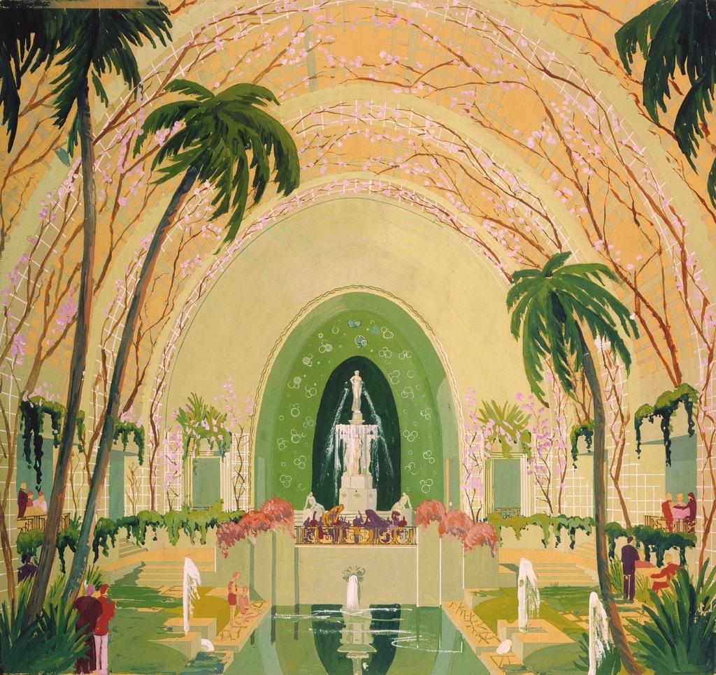 Anonyme, élève de Jacques Carlu au MIT, projet pour « Un jardin avec fontaine », 1929. Aquarelle sur papier. Paris, Cité de l’architecture et du patrimoine, fonds Carlu.