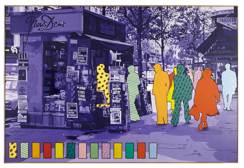 Gérard Fromanger (1939-2021), Quel est le fond de votre pensée ?, 1973. Huile sur toile, 200 x 300 cm. Dole, musée des Beaux-Arts, dépôt du Centre national des arts plastiques.