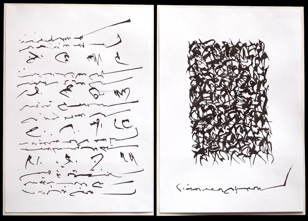 Jephan de Villiers, Arboglyphes et murmurations, 2025, deux feuillets libres.