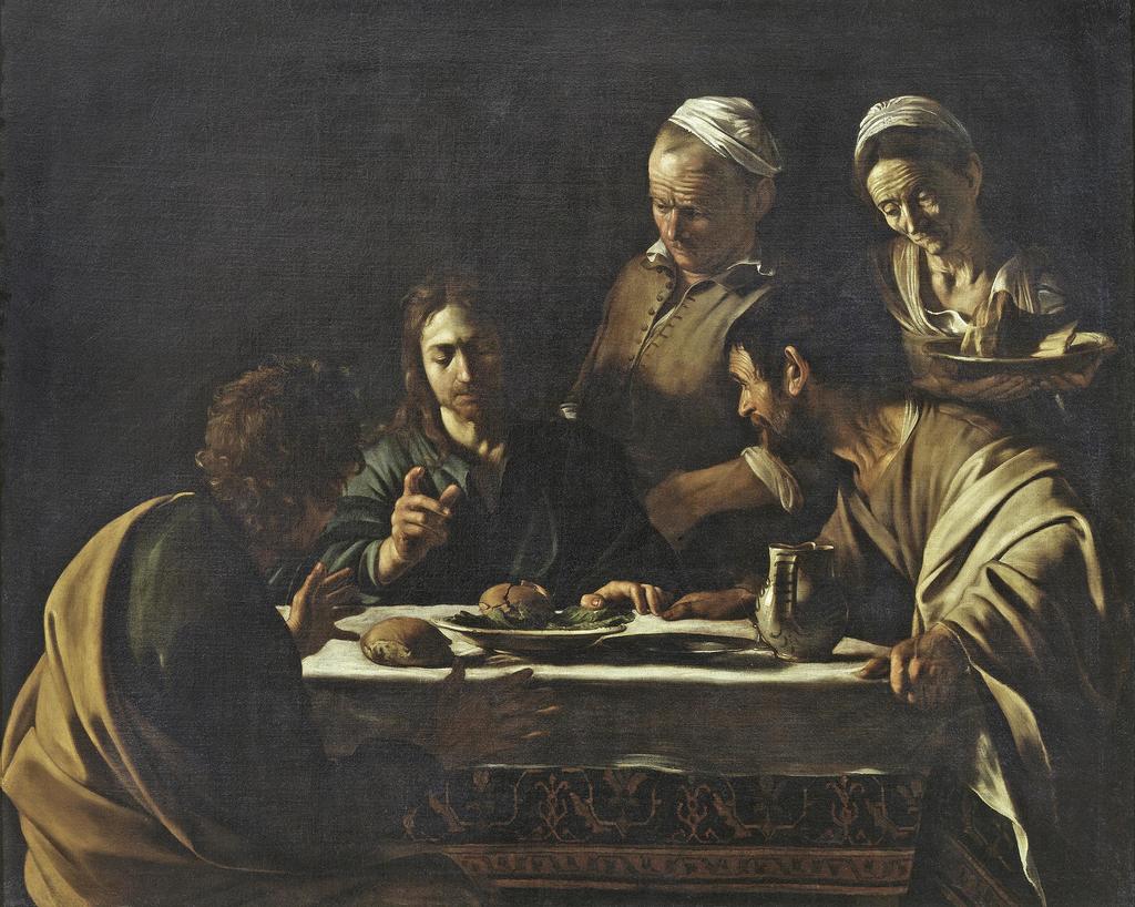 Michelangelo Merisi da Caravaggio dit Caravage (1571-1610), Le Souper à Emmaüs, 1606. Huile sur toile, 141 x 175 cm.