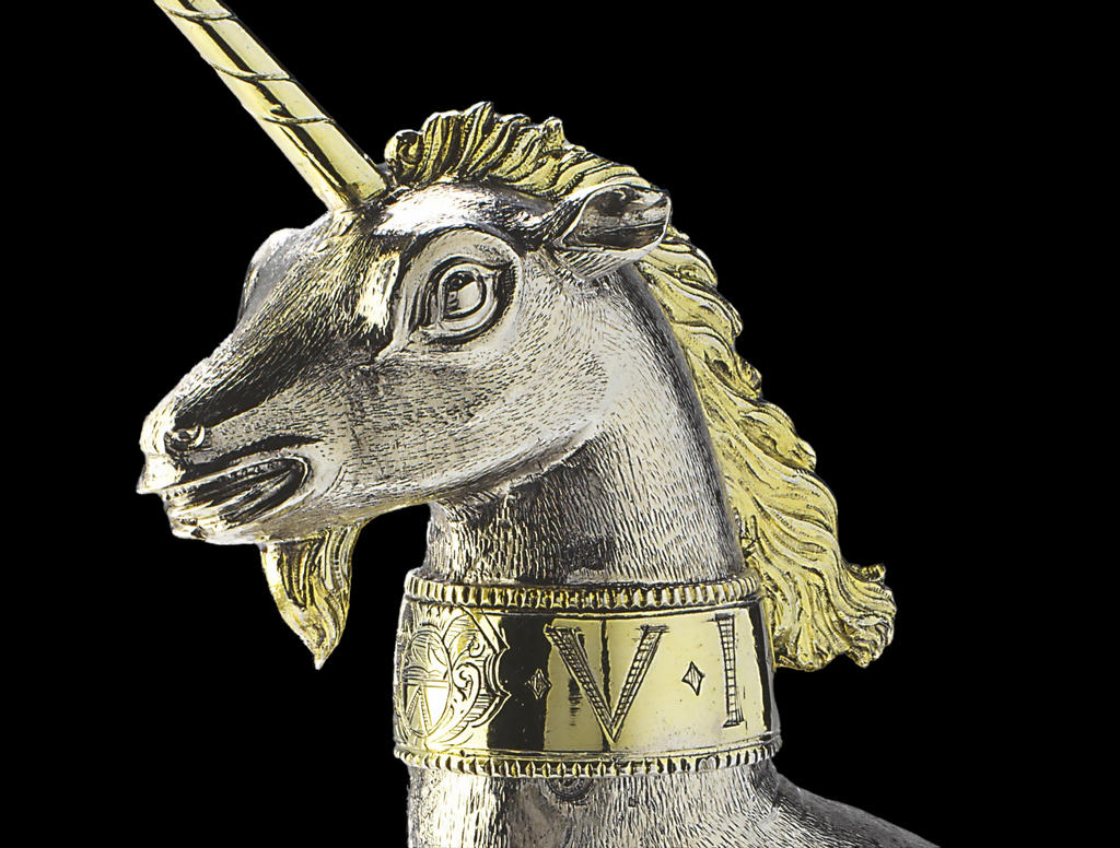 Johannes Werner (vers 1560-après 1618), Licorne (coupe à boire) (détail), vers 1585-1600. Argent forgé, fondu et partiellement doré, Mulhouse, musée historique.